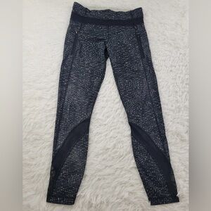 Lululemon Black and White Patterned Leggings with Mesh Detail